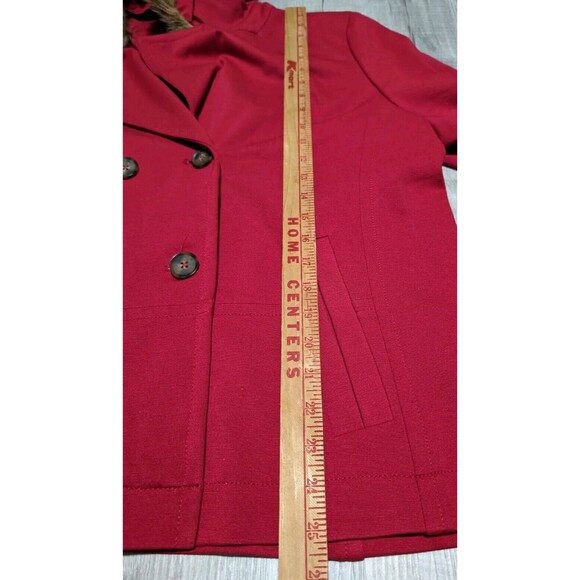 Chico’s Pea Coat Red Faux Fur Removable Collar Size 3 Large - Picture 11 of 13